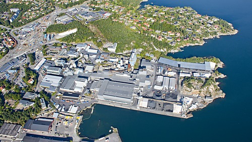 Flyfoto av Elkem Carbon i Kristiansand